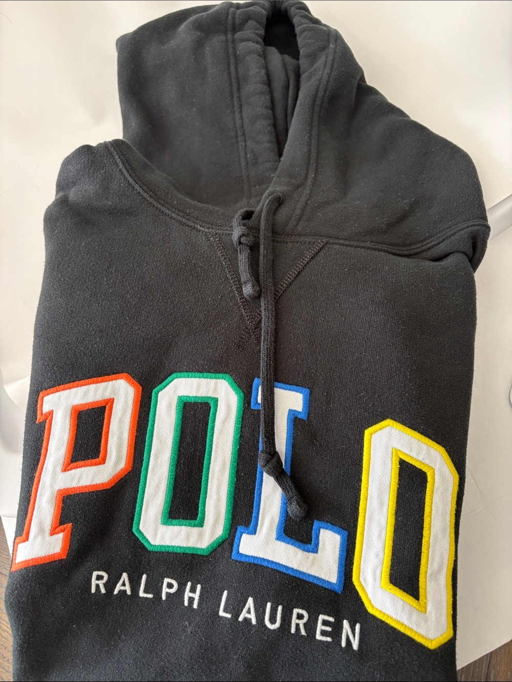 Ralph Lauren Black Hoodie with Multicolor POLO Lettering